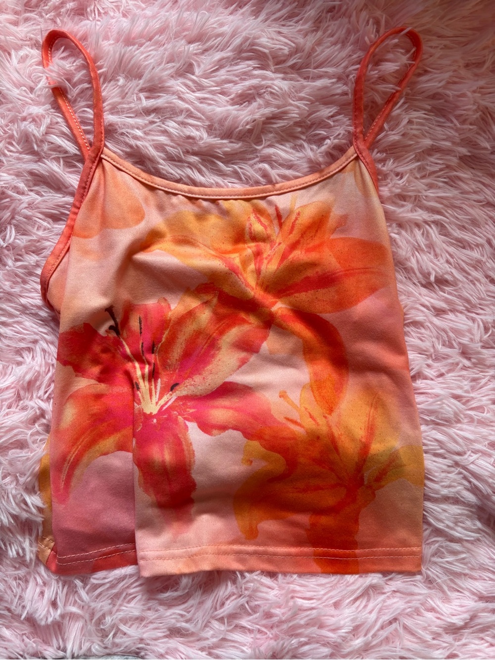 FREE WITH BUNDLE Women’s Floral Orange-Pink Spaghetti Strap Tank Top